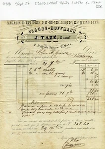 Dépt 57 - Metz 2 Rue du Faisan - Petite Entête Secteur de l'Epicerie 29/09/1868 - Picture 1 of 1