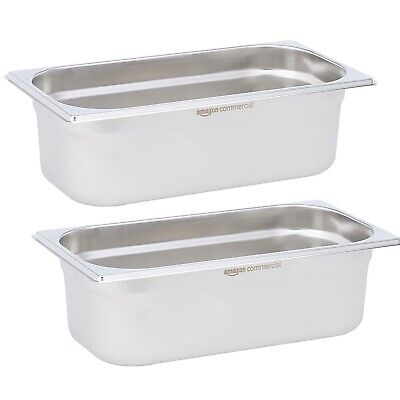 STAINLESS GASTRONORM CONTAINERS 2 X 1/3 SIZE 10cm DEEP PANS STEAMER BAIN MARIE • 23£