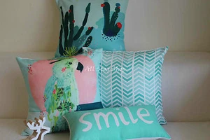 Art Almond Pink Aqua Smile Home Cotton CUSHION COVER Throw PILLOW CASE 18" - Picture 1 of 6
