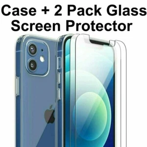 Clear Gel Case with Glass Screen Protector For iPhone 15 14 13 Pro Max 12 11 X 8 - Picture 1 of 15