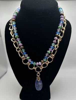 Collar de dos filas con colgante Style & Co. cadena tono dorado y cuentas multicolores Foto 1 de 4