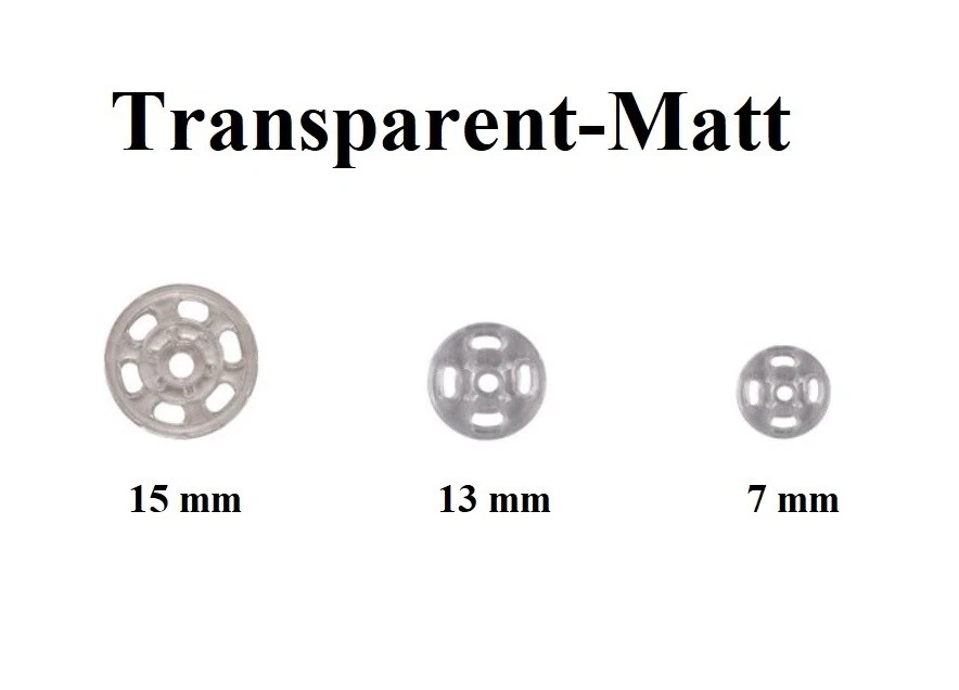 NAINA`S Kunststoffdruckknöpfe Knöpfe zum annähen Transparent Matt 7 mm, 13 mm,15 mm
