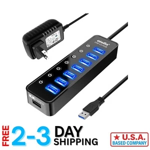 7-Port USB 3.0 Hub with Smart Charging and Individual Power Switches - Black - Picture 1 of 8