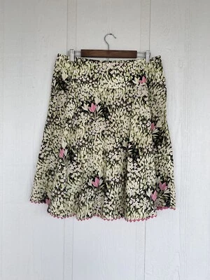 Falda Bernardo Hasta la Rodilla Verde Rosa Floral Algodón Boho Gitana Artística Talla 14 Foto 1 de 4