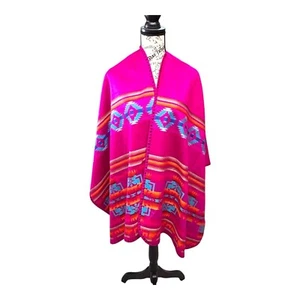 Reversible Tribal Print Poncho Wrap Shawl Kimono Alpaca Vintage Southwest Aztec - Picture 1 of 5