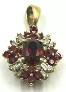 Diamond & 9ct Yellow Gold Ruby Pendant Necklace Women's Wedding Jewellery - Picture 1 of 10