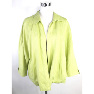 Talbots Pure Irish Linen Blazer Jacket Womens 2X Chartreuse Green Open Front