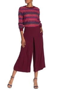 Trina Turk Women's Burgundy Vivir Wide Leg Pleated Culotte Pants L23916 Size 4 - Picture 1 of 2