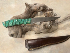Custom Made 6." Etched Stainless Steel Fillet Knife & leather sheath Wood handle
