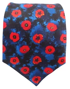Blue and Red Poppy Silk Tie,Remembrance, Armistice Day, British Army, RAF - Picture 1 of 5