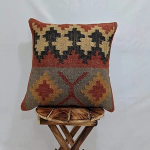 Indian Handmade Vintage Cushions Kilim Pillow Jute Cushion Cover Throw - Picture 1 of 8