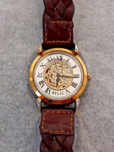 Vintage Relic Fossil Skeleton Watch Unisex Roman Numerals Leather New Battery - Picture 1 of 9