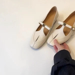 Damenschuhe mittelhoher Absatz Leder eckige Zehenpartie dicker Absatz flacher Mund Mary Jane Schuhe - Bild 1 von 12