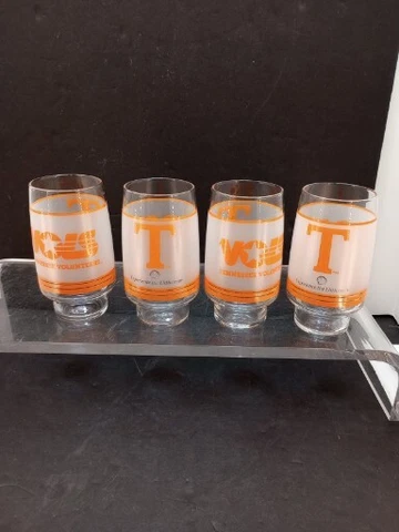 4 Vtg Libbey - UT Tennessee Vols Transfer Ware Glass - Shell Gas 14 Oz 5.5 X 2.5 Cover