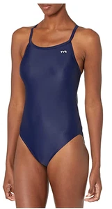 TYR Costume da bagno donna sportivo tinta unita schiena diamantata blu navy 30 - Foto 1 di 4