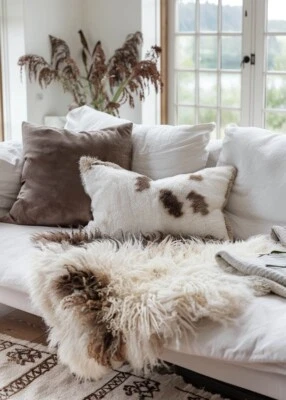 Piel de Cordero Tíbet Braun / Blanco Decoración Alfombra Oveja Mimoso Curly - Imagen 1 de 4