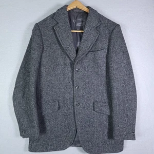 Vintage Harris Tweed Blazer Jacket Mens 40R Gray Wool Sport Coat Dark Academia - Picture 1 of 12