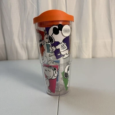 Vaso TERVIS Snoopy Peanuts dibujos animados con tapa naranja Joe Cool 24 oz taza aislante Foto 1 de 4
