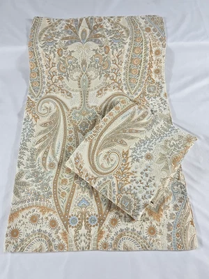 2 Pottery Barn Blythe Paisley Pillow Shams Std Tan Blue Green Organic Cotton - Image 1 of 4