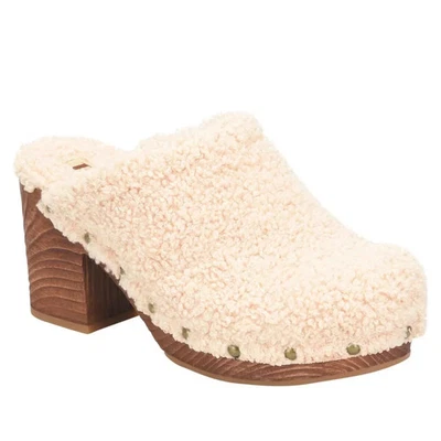 Korks by Kork-Ease TEDDY Natural Fur Fabric Studded Round Toe Block Heel Clog 9M - Image 1 of 4