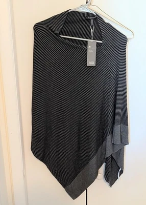 Poncho Eileen Fisher Talla Única Acogedor Elastizado Viscosa Rayas Negro Gris Foto 1 de 4