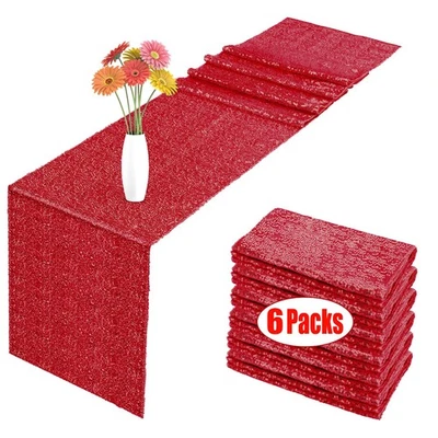 6 Pack Sequin Table Runner Red, 12 x 108 inch Glitter Red Table Runner for Re... - Image 1 of 4