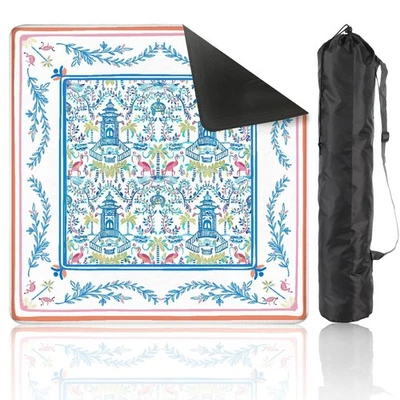 Oriental Mahjong Table Mat Blue Game Board Cover with Storage Party Gift for Men - Image 1 of 4