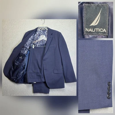 Mens Suit 40R 34x30 Blue Check Modern  Active Stretch Blazer Coat Jacket Nautica - Image 1 of 4