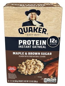Quaker Protein Maple & Brown Sugar Instant Oatmeal 12.6 oz Hot Cereal - Picture 1 of 1