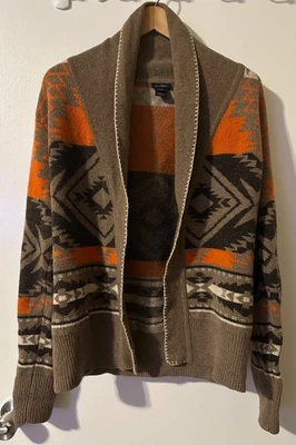 GANT 100% Lambswool Open Front Brown Orange Aztec Cardigan Sweater Women Size XS - Image 1 of 4