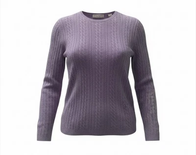 Suéter Vintage Valerie Stevens 100% Cachemira Lavanda Cable Tejido Petite PL Foto 1 de 4