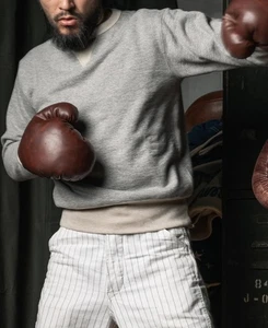 Bronson 1930's V-Neck Insert Boxing Sweatshirt Heather Grey Winter Pullover I6 - Picture 1 of 15