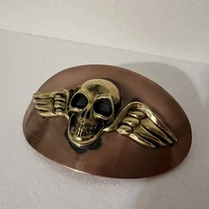 Chosen by King Baby Flying Skull Wing Biker Copper Brass Belt Buckle 5” Across - Picture 1 of 11