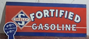 Skelly Fortified Gasoline Porcelain Enamel Sign 36 x 15 Inches 1 Sided - Picture 1 of 6