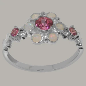Anillo para mujer de turmalina y ópalo rosa natural de oro blanco de 10 K - tallas 4 a 12 - Imagen 1 de 5