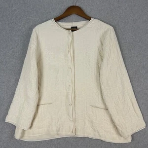 Eileen Fisher Cardigan Women Large? Ivory Silk Crinkle Blouse Pocket Minimalist - Picture 1 of 12
