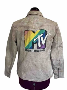 MTV Tea dyed Tan GAP Jeansjacke Rustikal Retro 80er Punk Upcycled Reworked Rainbow - Bild 1 von 14