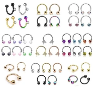 Horseshoe Cartilage Upper Ear Ring -Tragus Helix Eyebrow Top Earring Gem Glitter - Picture 1 of 14