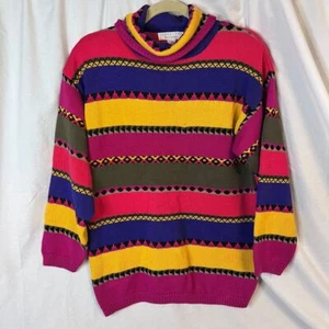 Cambridge Dry Goods Womens Sweater Sz Medium Pink Stripe Turtleneck Heavyweight - Picture 1 of 5