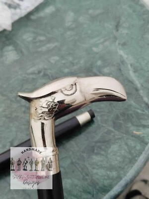 Серебряная антикварная трость для ходьбы с орлом, готический стиль деревянная резная трость - Изображение 1 из 4