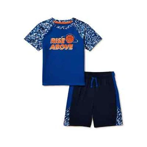 2-Piece ATHLETIC WORKS Boys 12 MONTHS Active T-Shirt & Shorts Set • Basketball - Picture 1 of 3