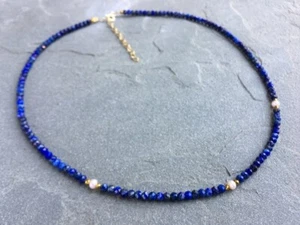 Collana Fatta a mano Perla Naturale & Lapislazzuli Multi 2 Pietre Preziose Perline 18" Regalo - Foto 1 di 9