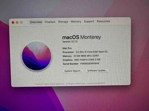 Apple Mac Pro Late 2013 3.5Ghz 6-Core D300 Monterey OS 32GB, 1TB - Picture 1 of 6