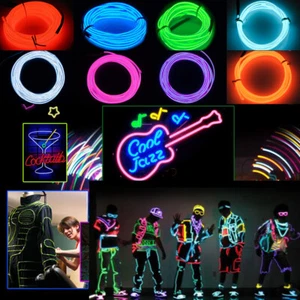 Neon LED Lights Glow EL Wire String Strip Rope Tube Car Interior Battery Powered - Picture 1 of 35