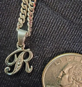 Sterling Silver Necklace and "R" charm Pendant . - Picture 1 of 3