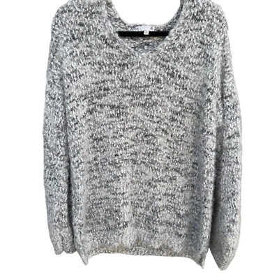 Suéter tejido cómodo manga larga cuello en V difuso con textura de felpa So Cozy XL Foto 1 de 4