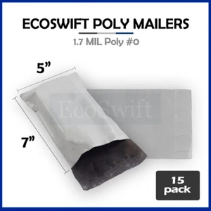 15 5 x 7 EcoSwift White Poly Mailers Shipping Envelopes Self Seal Bags 1.7 MIL - Picture 1 of 4