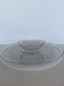 Vintage Anchor Hocking Wexford Diamond Cut Serving Platter With Dip Bowl  - Picture 1 of 12