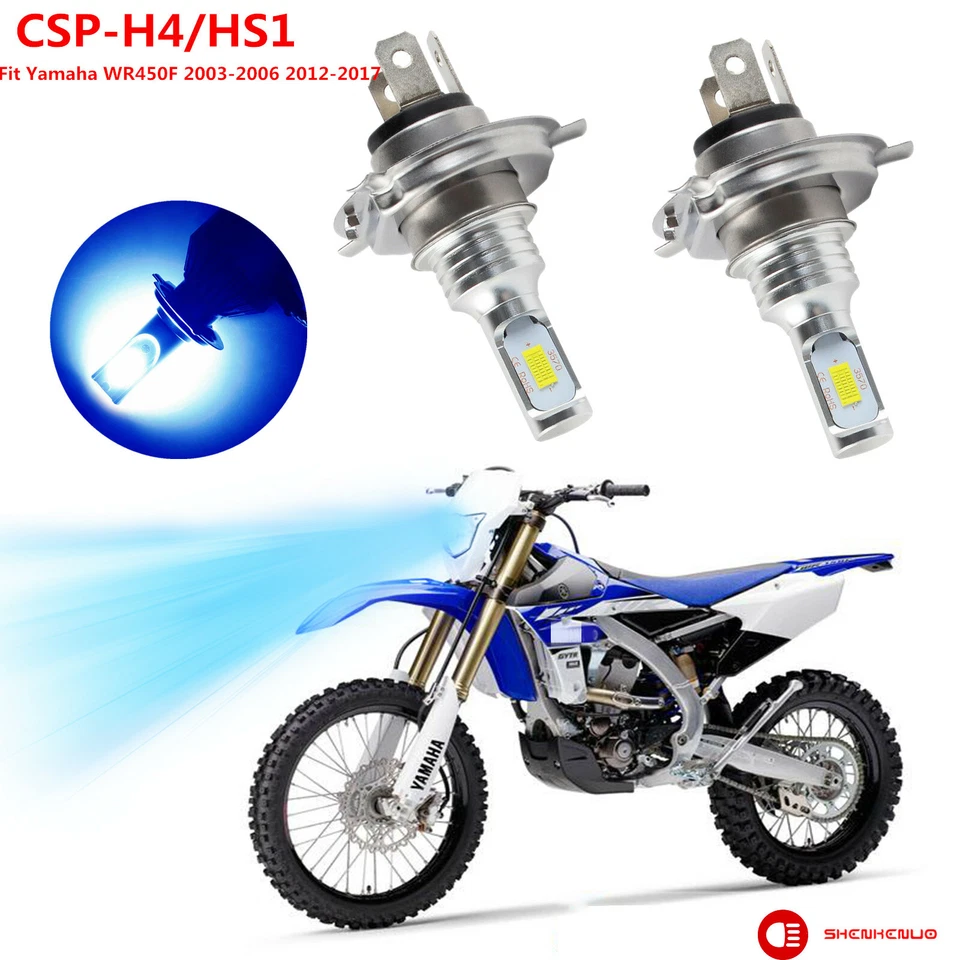 For Yamaha WR450F 2003-2006 2012-2017 100W H4 9003 HS1 LED Headlight Bulbs Blue - Изображение 1 из 4