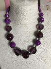 Purple Tone Glass And Acrylic Bead Necklace 
